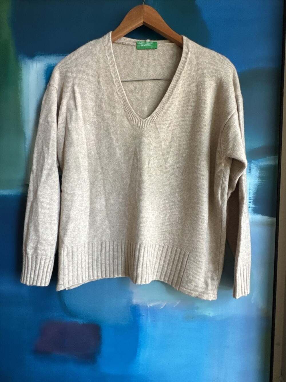 United Colors of Benetton Beige V-Neck Knit Sweater